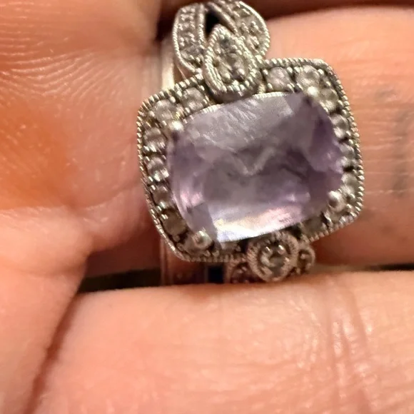 Vintage style, Amethyst & Genuine Diamond Filigree ring sz7 (Has Video) - Picture 9 of 17